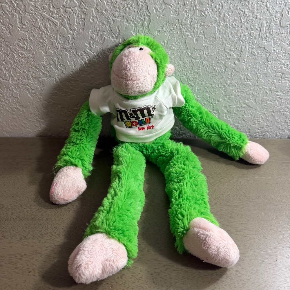 M&M's World New York Green Plush Monkey Hanging Stuffed Animal Souvenir 18"